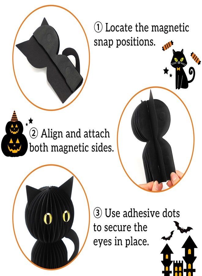 NEWLIGHTURE 3 Pcs Black Cat Halloween Decor, Honeycomb Paper Table Centerpiece for Party, Home Desk, Indoor Halloween Cat Decor - Image 4